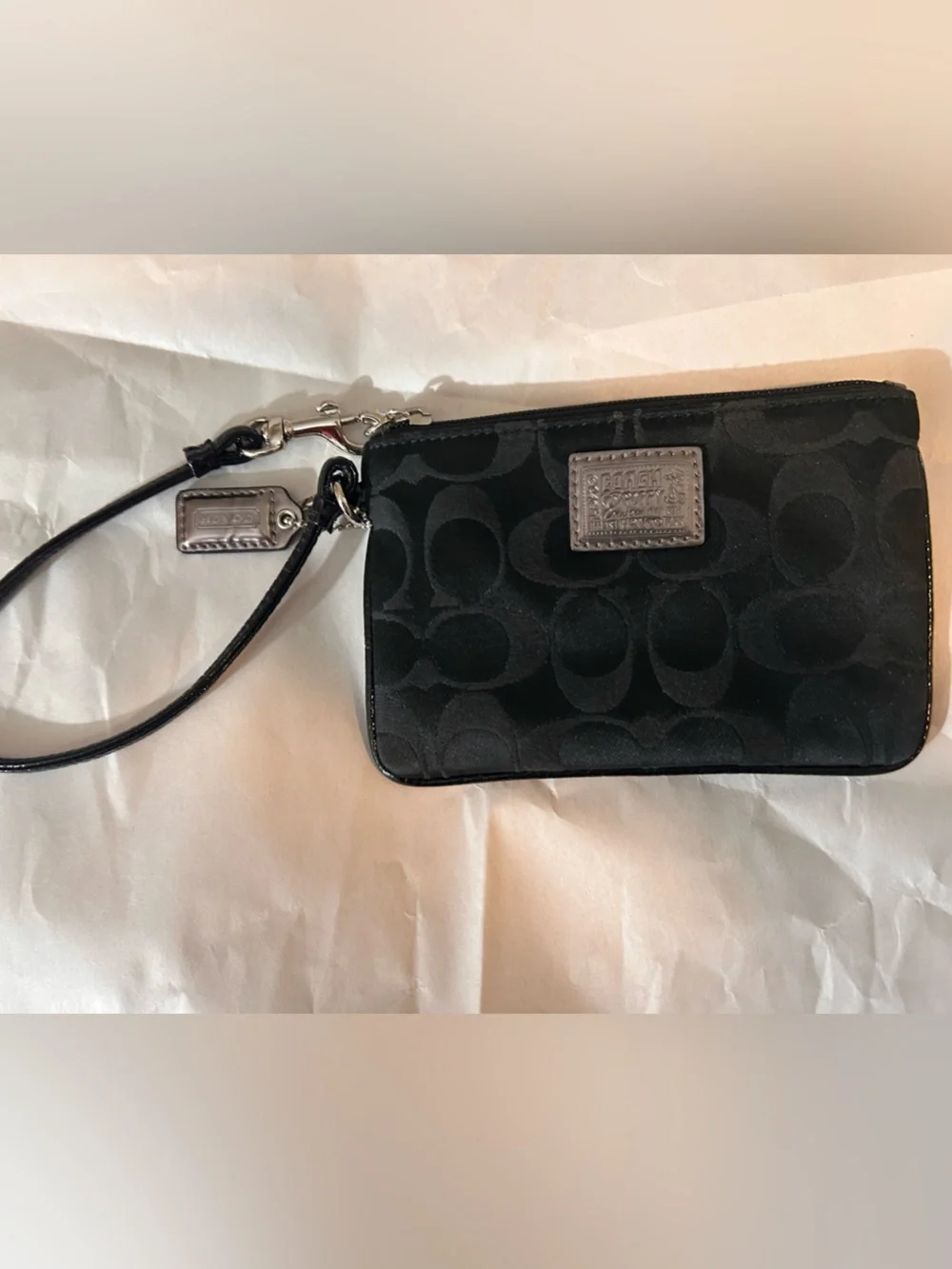 Vintage Coach Poppy Black Signature C Wristlet with Silver Hardware